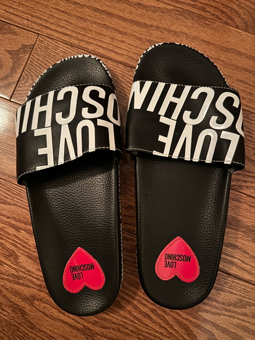 Love Moschino Black White Logo Slide Sandals (NEW) size 39